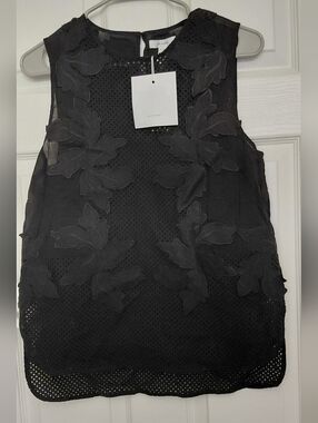 Sleeveless Black Floral Appliqué Blouse